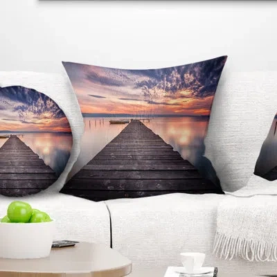 Design Art Colorful Sunset Over Lake - Sea & Shore Printed Pillow