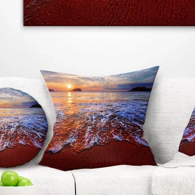 Design Art Colorful Sunset With Bright Waters - Sea & Shore Printed Pillow In White