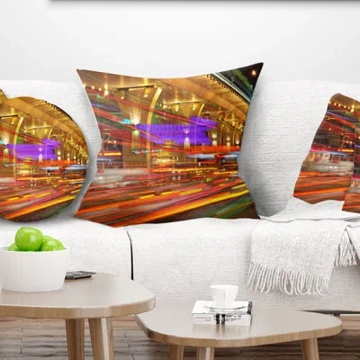 Design Art Colorful Traffic Trails In City - Cityscape Printed Throw Pillow