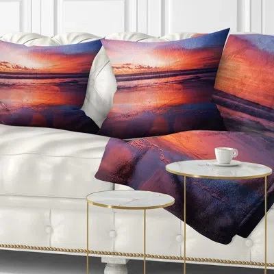 Design Art Colorful Tropical Beach With Clouds - Sea & Shore Printed Throw Pillow In Blue;orange