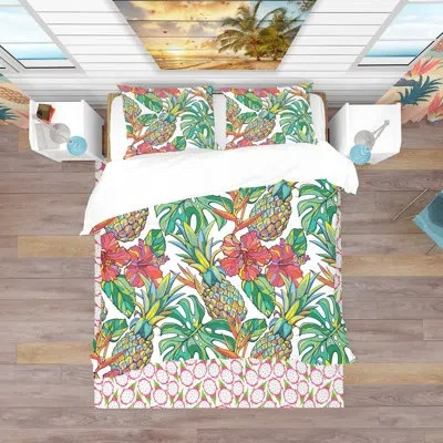 Design Art Colorful Tropical Pattern - Tropical Nature Duvet Cover Set - Microfiber Polyester In Green