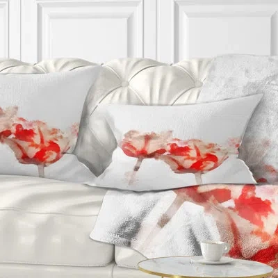 Design Art Colorful Watercolor Roses On White - Floral Printed Throw Pillow