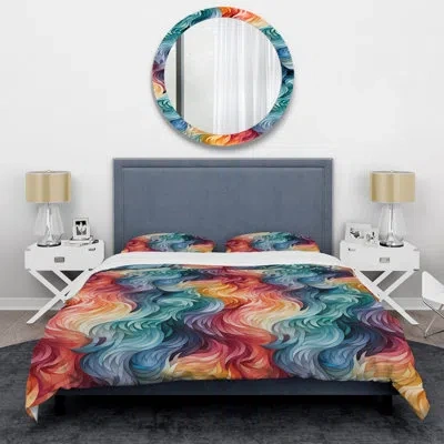 Design Art Colorful Watercolor Whirls Echos I Duvet Cover Set In Blue;orange