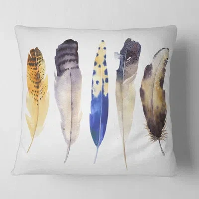 Design Art Colourful Feather Set I Square Pillow Cover And Insert In Blue