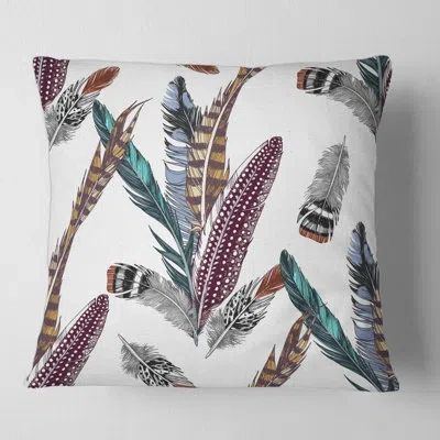 Design Art Colourful Feather Set V Square Pillow Cover And Insert In Blue;black;brown;green;red;yellow