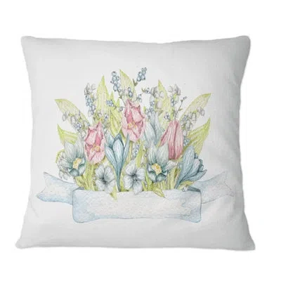 Design Art Colourful Vintage Spring Flowers Bouquet - Traditional Printed Throw Pillow In Blue;black;brown;green;red;yellow