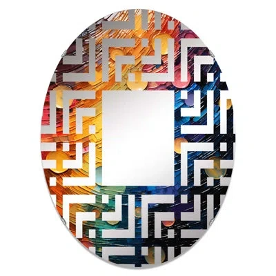 Design Art Compact Discs Shimmering Beats Iii - Maze Decorative Mirror Oval In Blue;black;green;gray;white;red;yellow;p