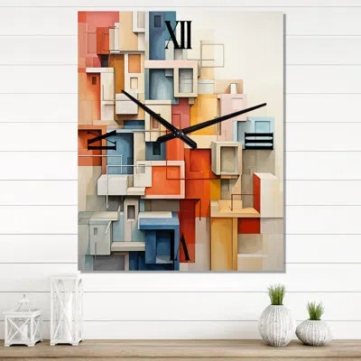 Design Art Constructivism Constructed Horizons Iii - Abstract Wall Clocks In Orange;teal
