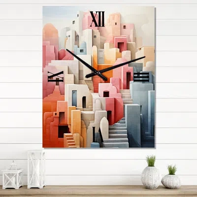 Design Art Constructivism Constructed Horizons Ix - Abstract Wall Clock In Orange;teal