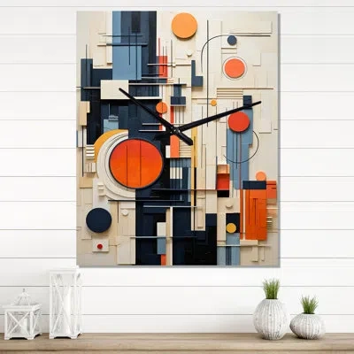 Design Art Constructivism Constructed Horizons Vii - Abstract Modern Wall Clock In Orange;teal
