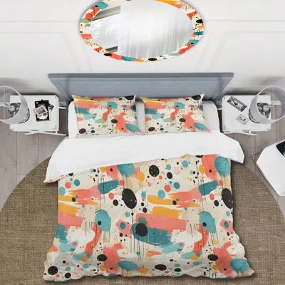 Design Art Contemporary Artistry Polka Dots Pattern I Cream Microfiber Duvet Cover Set