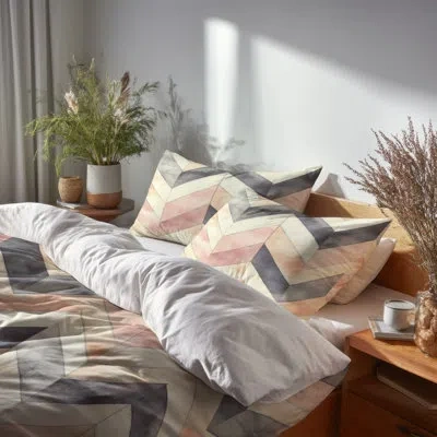 Design Art Contemporary Boho Bed Comforter Set Of 4 - Black And Orange Boho Chevron Bedding Set In Black;orange