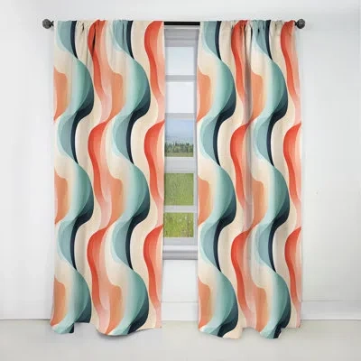 Design Art Contemporary Canvas - Stripped Curtain - Blackout Striped Curtain - 1 Panels In Red;teal