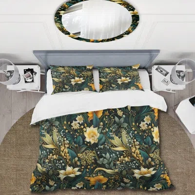 Design Art Contemporary Nature Paisley Botanic Pattern - Paisley Duvet Cover Set - Microfiber Polyester In Green