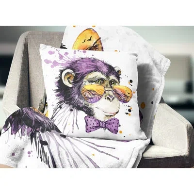Design Art Cool Monkey - Animal Printed Throw Pillow In White;purple