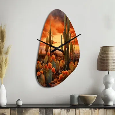 Design Art Copper Cactus In Nevada - Cactus Unique Shape Metal Clocks, Peach Asymmetrical Metal Wall Clock Prin In Pink