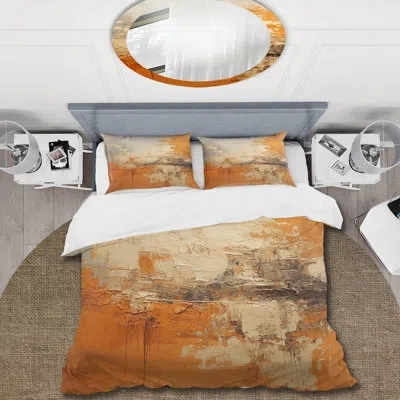 Design Art Copper Glow - Abstract Landscapes Duvet Cover Set In Gray;yellow