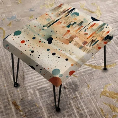 Design Art Coral And Beige Polka Dot Skyline - Polka Dots Rectangle Ottoman In Beige;orange
