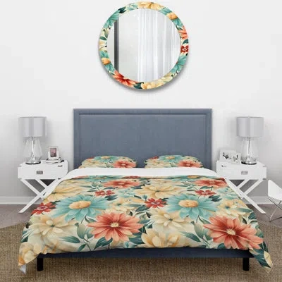 Design Art Coral And Blue Timeless Garden Flourish Bedding In Blue;orange