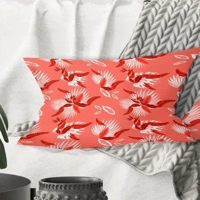 Design Art Coral Flowers Of Bird Of Paradise - Mid-century Modern Printed Throw Pillow