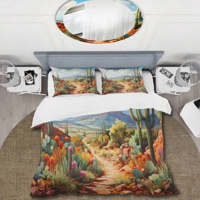 Design Art Coral Green Cactus Desert Guardian Organ - Cactus Duvet Cover Set - Microfiber Polyester In Green;coral