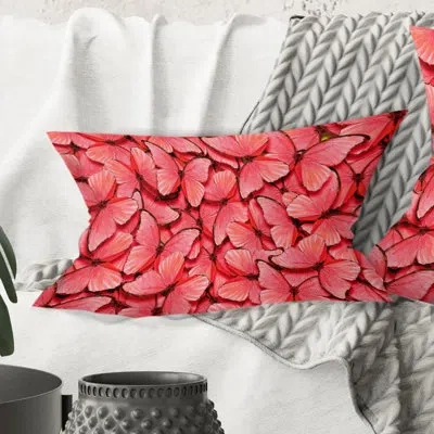 Design Art Coral Pink Butterflies - Mid-century Modernprinted Throw Pillow