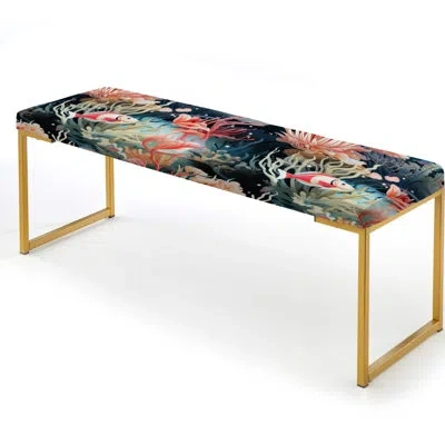 Design Art Coral Reef Beauty Coastal Pattern - Coastal Upholstered Gold Bench