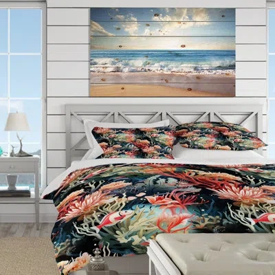 Design Art Coral Reef Beauty Coastal Pattern Duvet Cover Set In Green;red