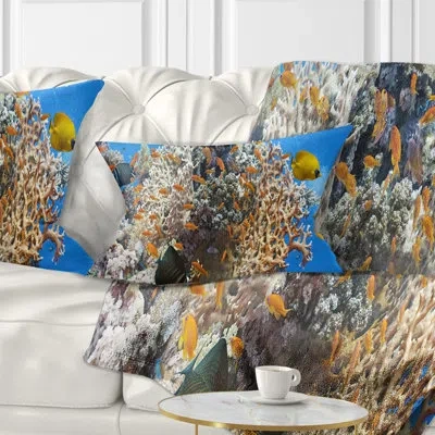 Design Art Coral Scene Panorama - Sea & Shore Printed Throw Pillow