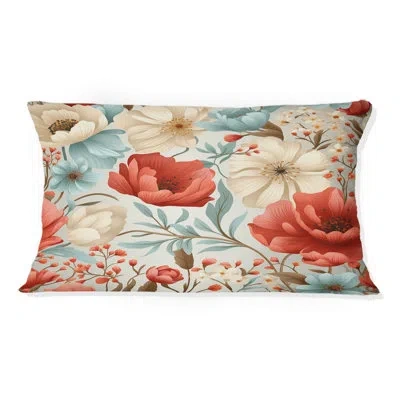 Design Art Coral Timeless Garden Flourish - Floral Polyester Pillow In Blue;red