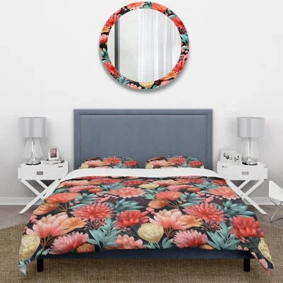 Design Art Coral Tropical Floral Breeze Gardens Duvet Cover Set In Green;coral