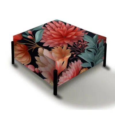 Design Art Coral Tropical Floral Breeze Gardens - Floral Large Square Ottoman In Green;orange