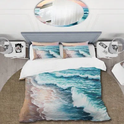 Design Art Corene Blue/brown/white Microfiber Duvet Cover Set In Blue,brown,white