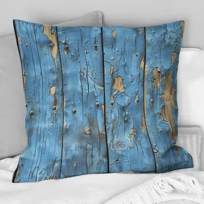 Design Art Cornflower Blue Weathered Wood I - Country Pillow