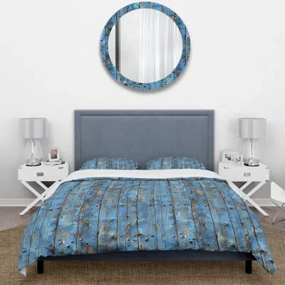 Design Art Cornflower Blue Weathered Wood Ii - Country Duvet Cover Set