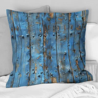 Design Art Cornflower Blue Weathered Wood Ii - Country Pillow