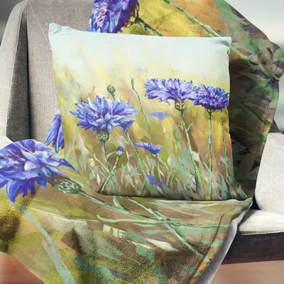 Design Art Cornflowers In Full Bloom - Floral Printed Pillow In Blue;green