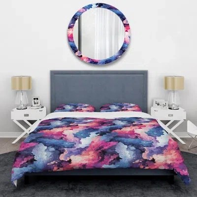 Design Art Cosmic Camo Odysee I - Abstract Duvet Cover Set - Microfiber Polyester In Pink;purple