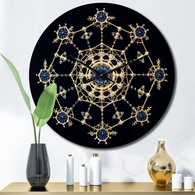Design Art Cosmic Mandal In Gold And Blue Metal Wall Clock In Blue;gold