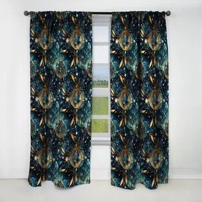 Design Art Cosmic Nomad Boho Pattern Iv - Abstract Boho Curtain - Blackout Abstract Curtain - 1 Panels In Blue