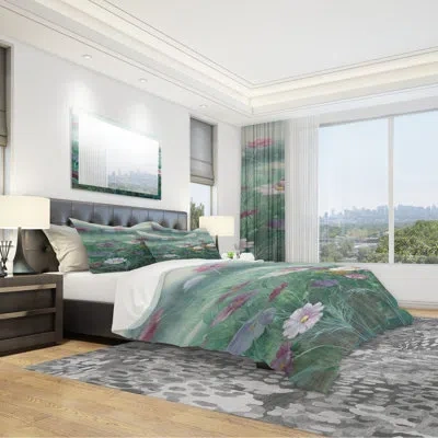 Design Art Cosmos At Dawn Ii - Farmhouse Duvet Cover Set - Microfiber Polyester In Green