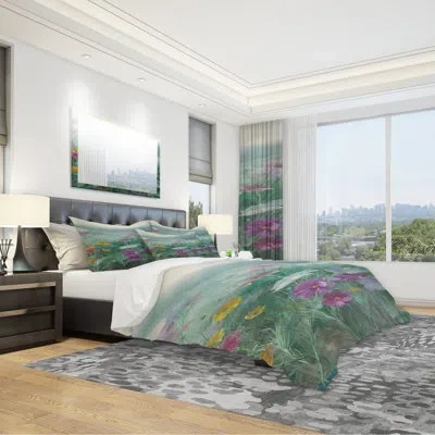 Design Art Cosmos At Dawn Iii - Farmhouse Duvet Cover Set - Microfiber Polyester In Green