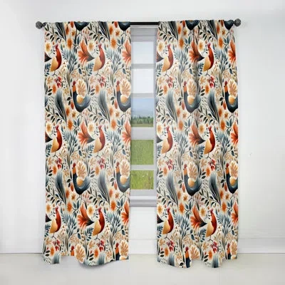 Design Art Country Charm Red Rooster Pattern I - Casual Curtain - Velvet Room Darkening - 1 Panel In Red;teal