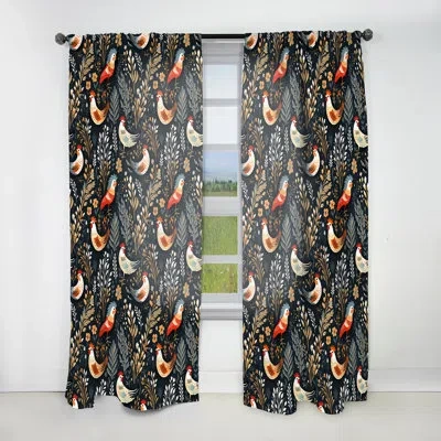 Design Art Country Charm Red Rooster Pattern Ii - Abstract Marble Curtain - Velvet Room Darkening - 1 Panel In Red;gold