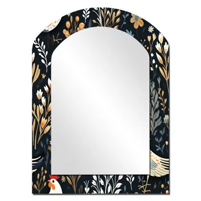 Design Art Country Charm Red Rooster Pattern - Marble Asymmetrical Large Mirror, Casual Arch Decorative Wall Mi In Gold;red