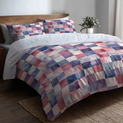 Design Art Country Farmhouse 6 Pcs Comforter Set - Patchwork Red And Blue Checker Quilt Bedding And Throw Pillo In Blue;red