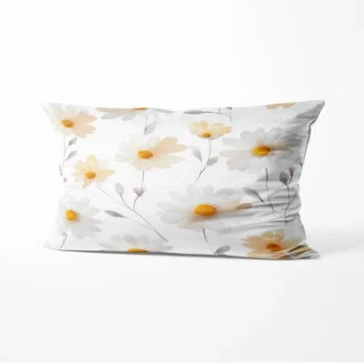 Design Art Country Farmhouse Accent Pillow - Floral Soft Daisy Sunshine Printed Throw Pillow In White;yellow