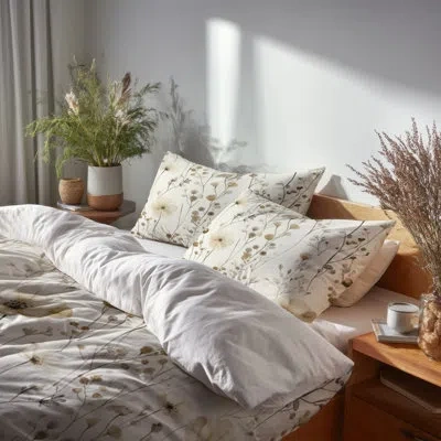 Design Art Country Farmhouse Bedding Set Of 6 - Floral Cream Wildflowers Comforter Bedding Set In Black;beige