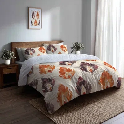 Design Art Country Farmhouse Comforter Set 6 Pcs - Classic Farmhouse Orange And Beige Clay Ikat Bedding And Thr In Orange;beige