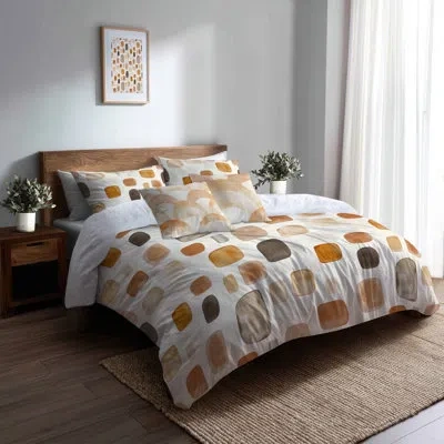 Design Art Country Farmhouse Comforter Set Of 6 - Brown Earthy Shapes Comforter Bedding Set In Brown;beige